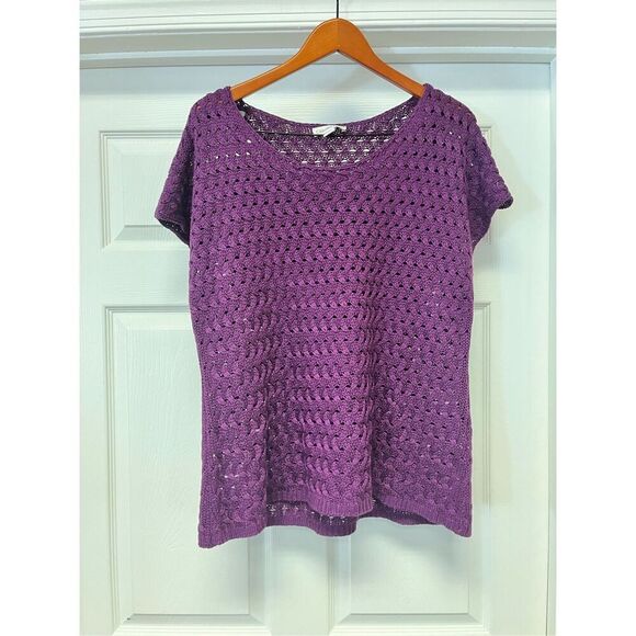 Coldwater Creek Purple Open Knit Cap Sleeve Sweater sz 2X  EUC - Picture 1 of 6